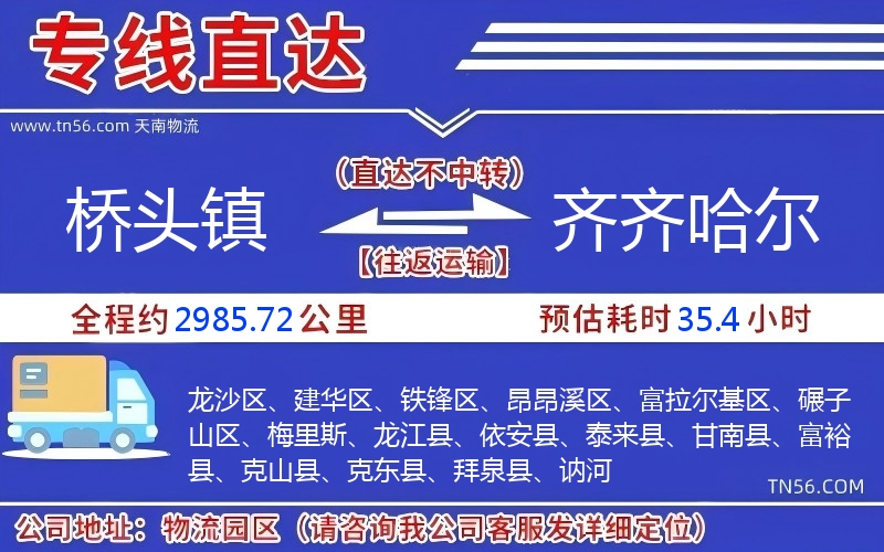 橋頭鎮(zhèn)到齊齊哈爾物流公司 橋頭鎮(zhèn)到齊齊哈爾物流公司